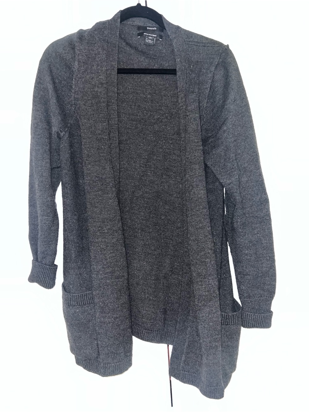 Tahari Charcoal Gray Open Front Long Cardigan